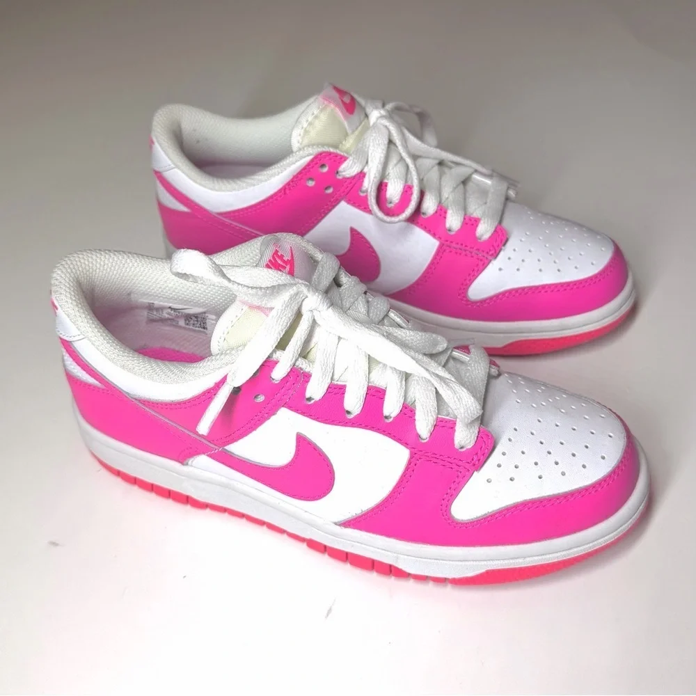 Nike Big Kids Dunk Low GS White/Laser Fuchsia Casual Sneakers Size- 5Y